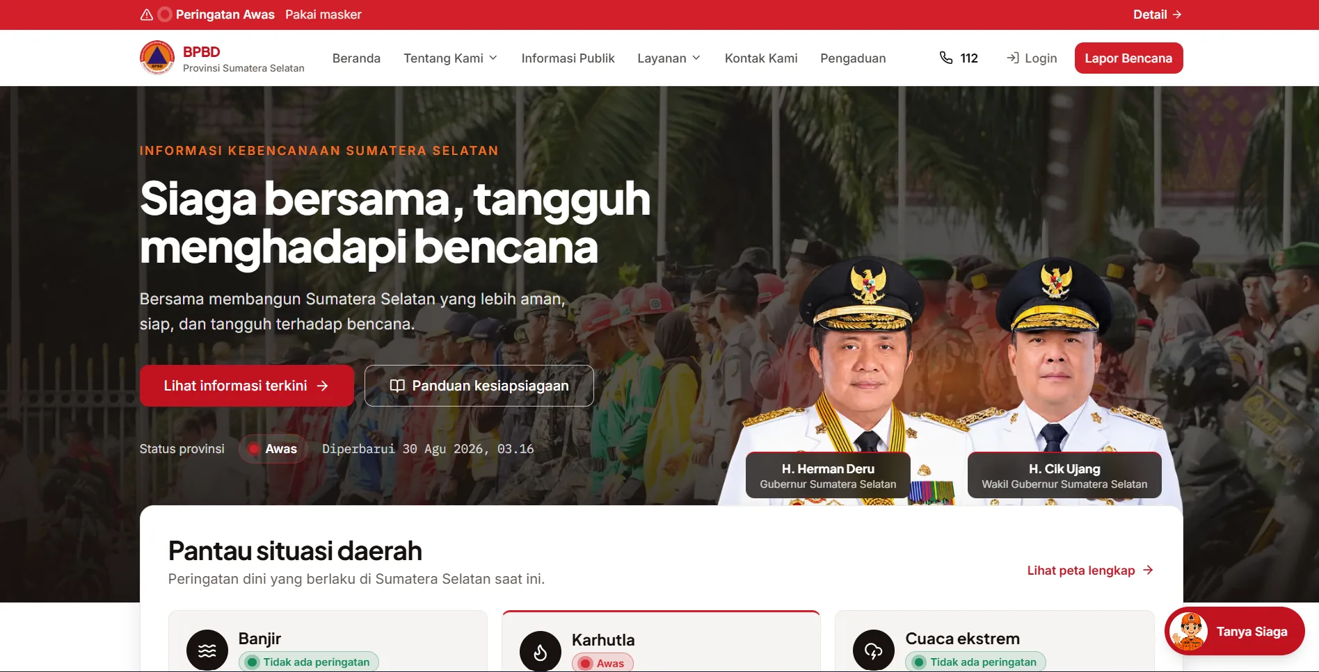 Tangkapan layar situs Badan Penanggulangan Bencana Daerah (BPBD)